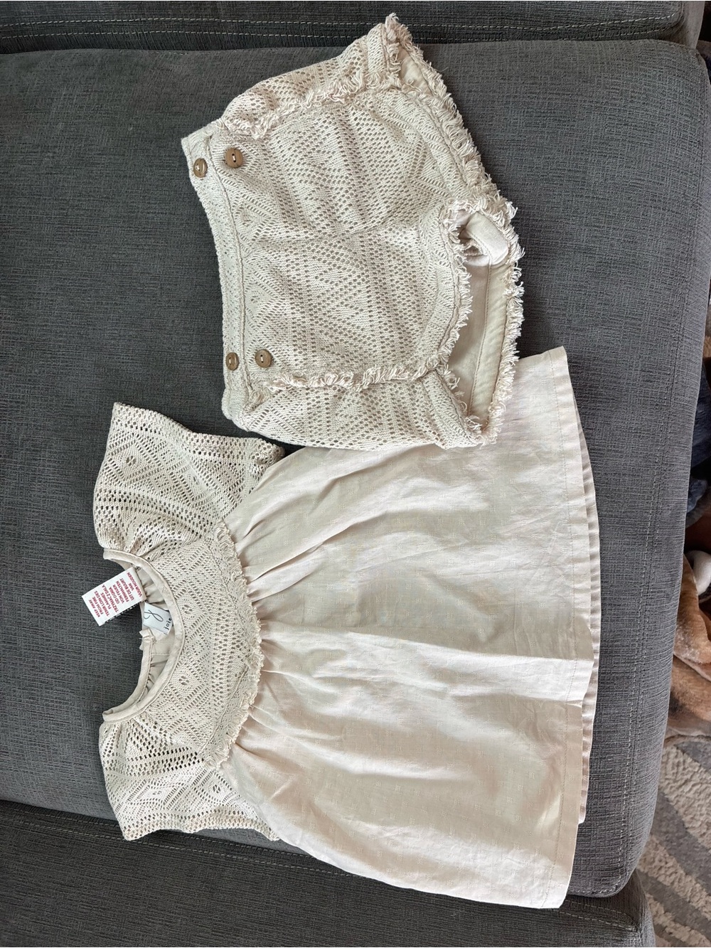 Joie Girls Cream Crochet Lace Top & Shorts Set 4t
